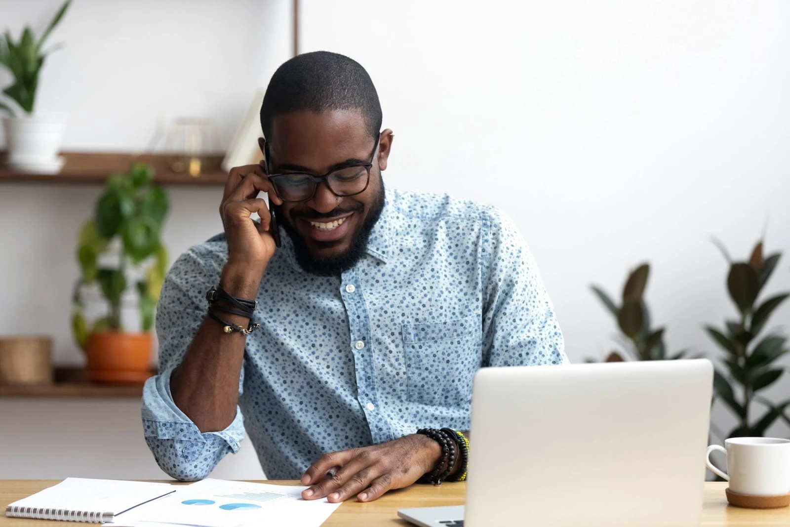 Person making a business call from a mobile phone